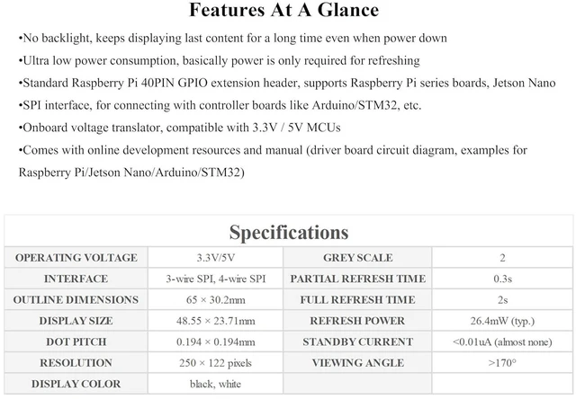 Alt view image 3 of 7 - 2.13inch E-Ink Display HAT V4 Version Compatible with Raspberry Pi 5/ 4B/3B+/3B/