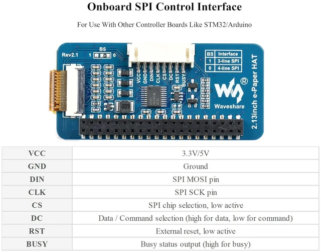 Alt view image 6 of 7 - 2.13inch E-Ink Display HAT V4 Version Compatible with Raspberry Pi 5/ 4B/3B+/3B/