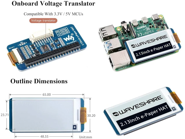 Alt view image 5 of 7 - 2.13inch E-Ink Display HAT V4 Version Compatible with Raspberry Pi 5/ 4B/3B+/3B/