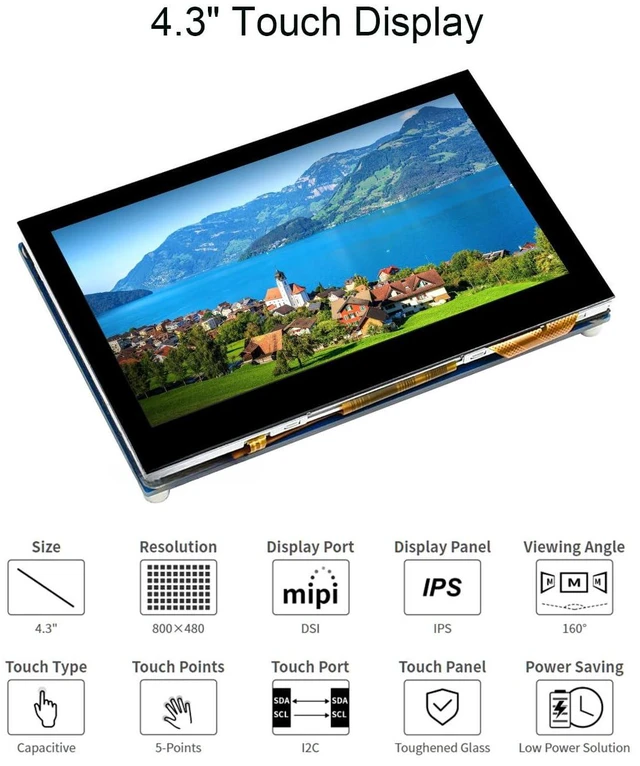 Alt view image 2 of 7 - 4.3 inch DSI LCD Display for Raspberry Pi 4B/3B+/3A+/3B/2B/B+/A+/Compute Module
