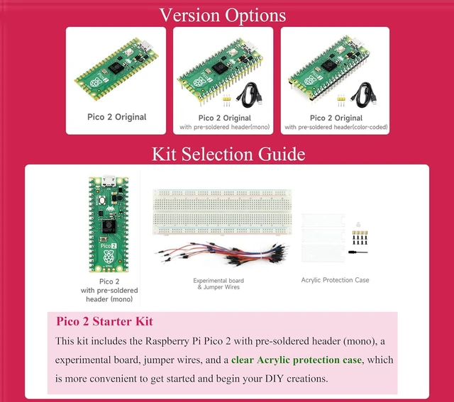 Alt view image 6 of 6 - Pico 2 Kit with Color Pre-Soldered Header Compatible with Raspberry Pi Pico 2 Mi