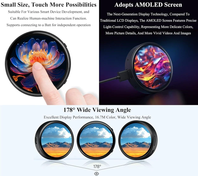 Alt view image 4 of 7 - Tuya T5-E1 1.75inch AMOLED Round Development Board, 466 × 466 Pixels, QSPI Inter