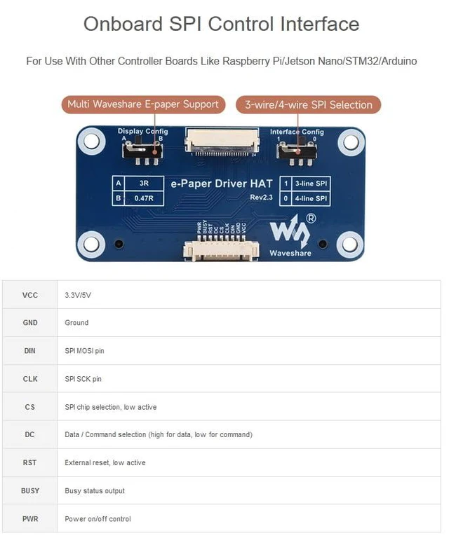 Alt view image 5 of 7 - Waveshare 7.5inch e-Paper HAT for Raspberry Pi 5 4B Pi 3B+ Pi3B Pi Zero W Zero 2