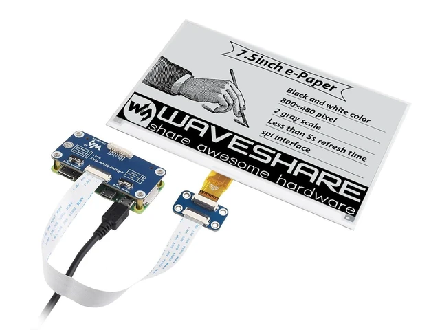 Alt view image 2 of 7 - Waveshare 7.5inch e-Paper HAT for Raspberry Pi 5 4B Pi 3B+ Pi3B Pi Zero W Zero 2