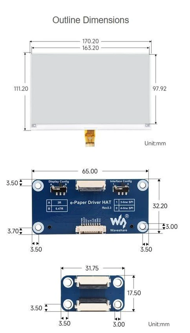 Alt view image 7 of 7 - Waveshare 7.5inch e-Paper HAT for Raspberry Pi 5 4B Pi 3B+ Pi3B Pi Zero W Zero 2