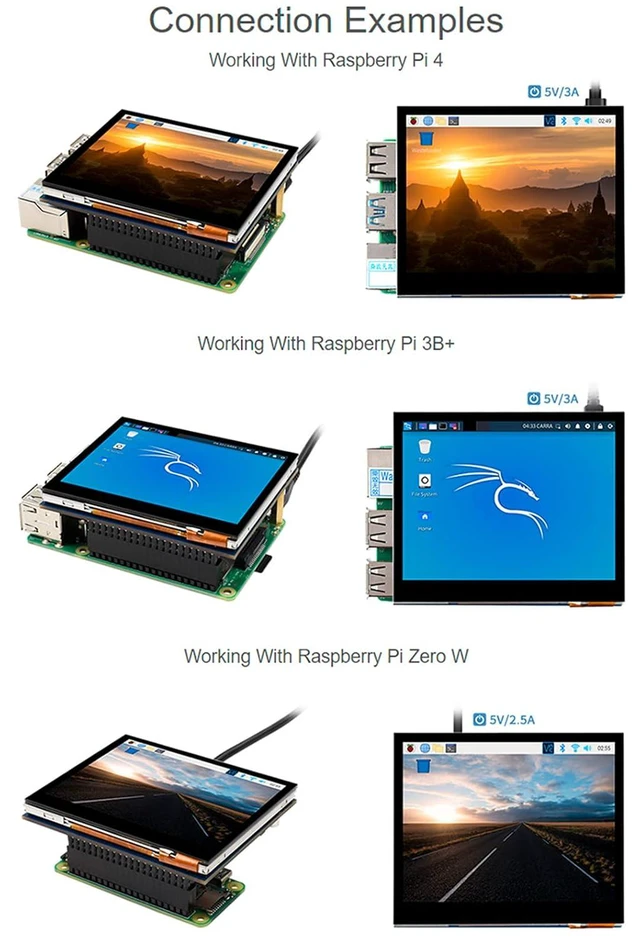 Alt view image 4 of 7 - for Raspberry Pi 4B/3B+/3B/3A+/Pi Zero W/Zero 2 W/WH, 3.5inch DPI LCD 640x480, I