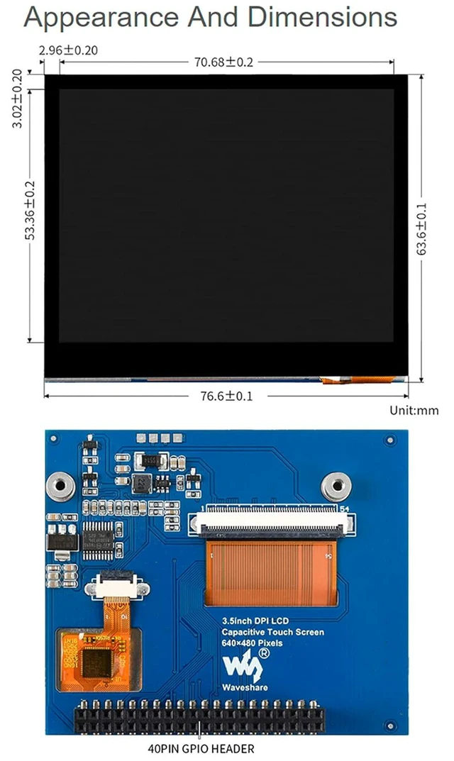 Alt view image 7 of 7 - for Raspberry Pi 4B/3B+/3B/3A+/Pi Zero W/Zero 2 W/WH, 3.5inch DPI LCD 640x480, I