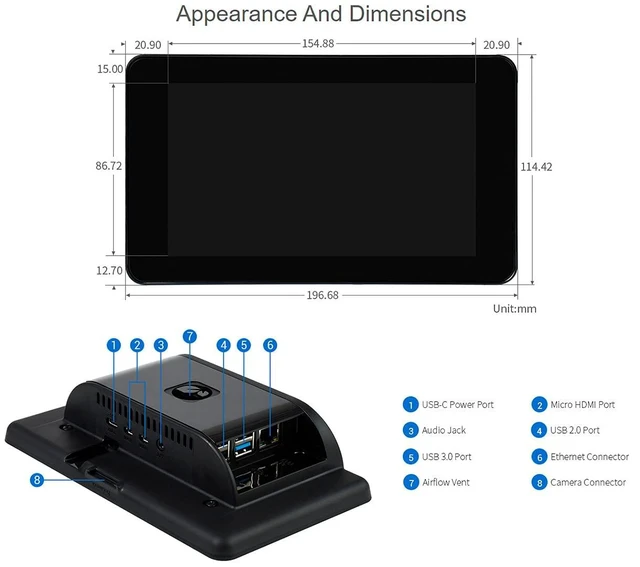 Alt view image 6 of 7 - 7inch DSI LCD with Case for Raspberry Pi 4 Model B, 800×480 TFT Capacitive Touch