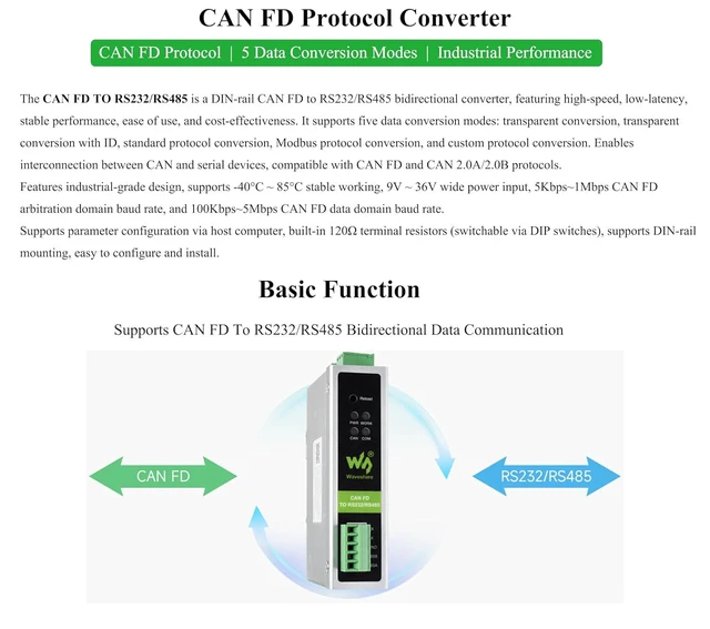 Alt view image 2 of 7 - CAN FD Protocol Converter, CAN FD to RS232/RS485 Bidirectional Data Communicatio