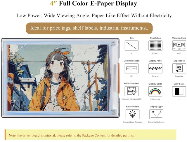 Alt view image 2 of 7 - 4inch E-Paper Display Spectra 6 (E6) Full Color E-Ink Display Compatible with Ra