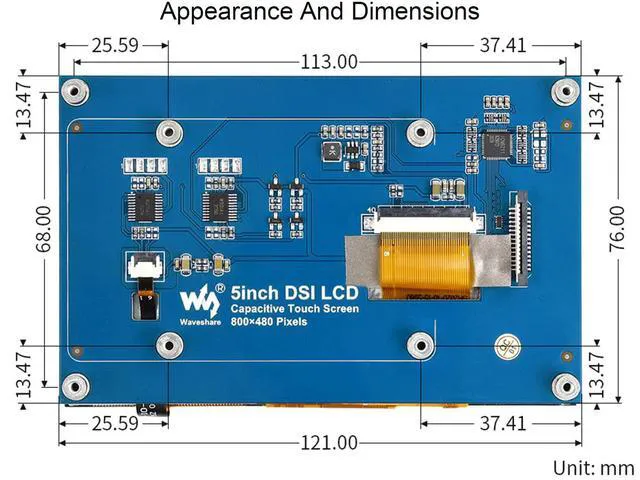 Alt view image 7 of 7 - 5inch DSI LCD Capacitive Touch Display for Raspberry Pi 4B/3B+/3A+/3B/2B/B+/A+/