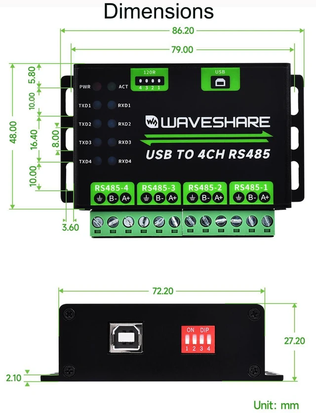 Alt view image 7 of 7 - Industrial USB to 4CH RS485 Converter, Transmission Distance up to 1.2km, Compat