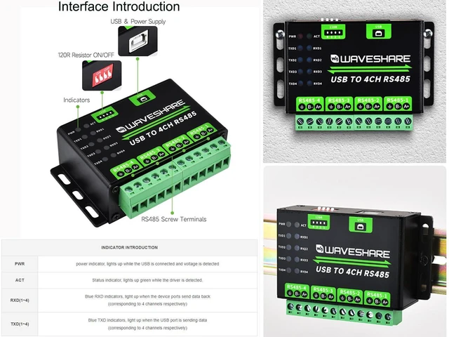 Alt view image 6 of 7 - Industrial USB to 4CH RS485 Converter, Transmission Distance up to 1.2km, Compat