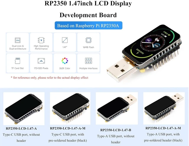 Alt view image 2 of 7 - RP2350 1.47inch Display Development Board, 172x320, 262K Color, Based On RP2350