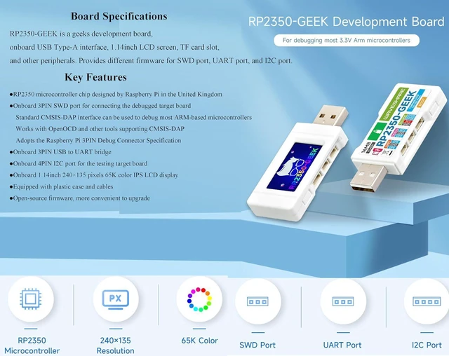 Alt view image 3 of 7 - RP2350-GEEK Development Board, Based On RP2350 Microcontroller, with 1.14inch IP