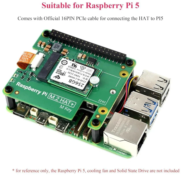 Alt view image 3 of 7 - Official Pi PCIe to M.2 HAT for RPi 5, HAT + Standard, Support NVMe Protocol M.2