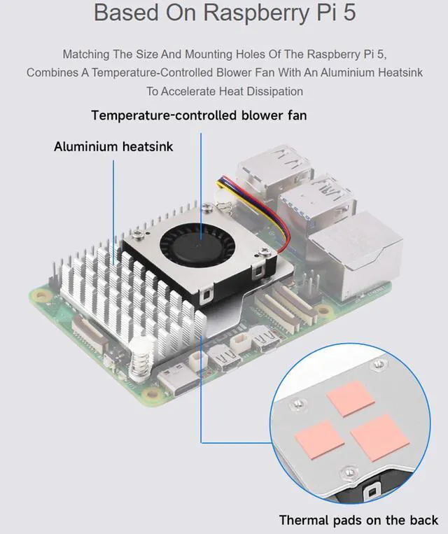 Alt view image 3 of 7 - Active Cooler for Raspberry Pi 5, Active Cooling Fan Aluminium Heatsink with The