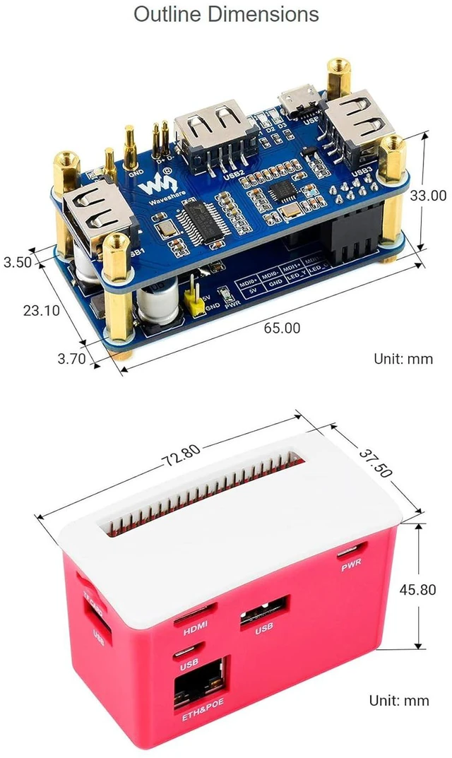 Alt view image 7 of 7 - Raspberry Pi USB/ETH HUB HAT for Zero 2W/Zero W - PoE Ethernet/USB HAT Board