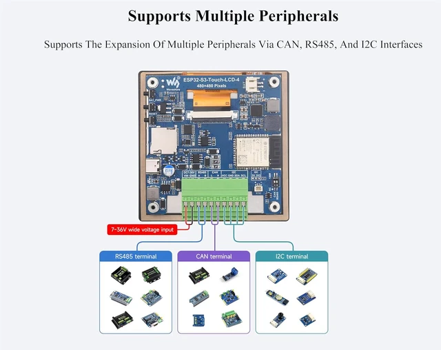 Alt view image 6 of 7 - ESP32-S3 4inch Capacitive Touch Screen 480×480 Based on ESP32-S3 Microcontroller