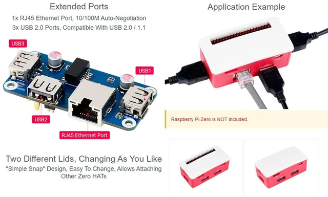 Alt view image 3 of 7 - Ethernet/USB HUB HAT Board with ABS Case for Raspberry Pi Zero 2 W/Zero 2WH, wit