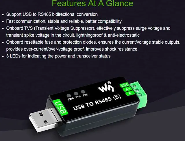 Alt view image 5 of 7 - Industrial USB to RS485 Bidirectional Converter Onboard CH343G Chip, Multi-Prote