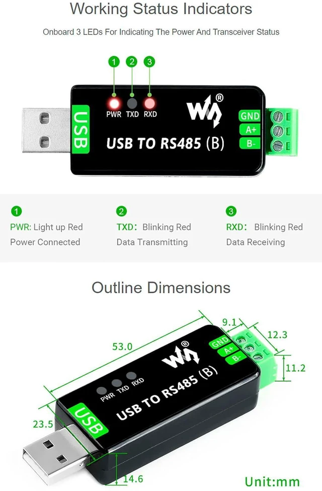 Alt view image 6 of 7 - Industrial USB to RS485 Bidirectional Converter Onboard CH343G Chip, Multi-Prote