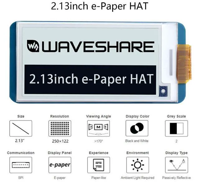 Alt view image 2 of 7 - 2.13inch E-Paper Display HAT for Raspberry Pi 4B/3B+/3B/2B/Zero/Zero W/Zero WH a