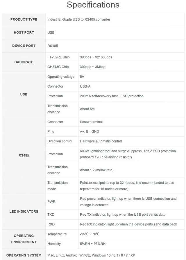 Alt view image 7 of 7 - Industrial USB to RS485 Bidirectional Converter Onboard CH343G Chip, Multi-Prote