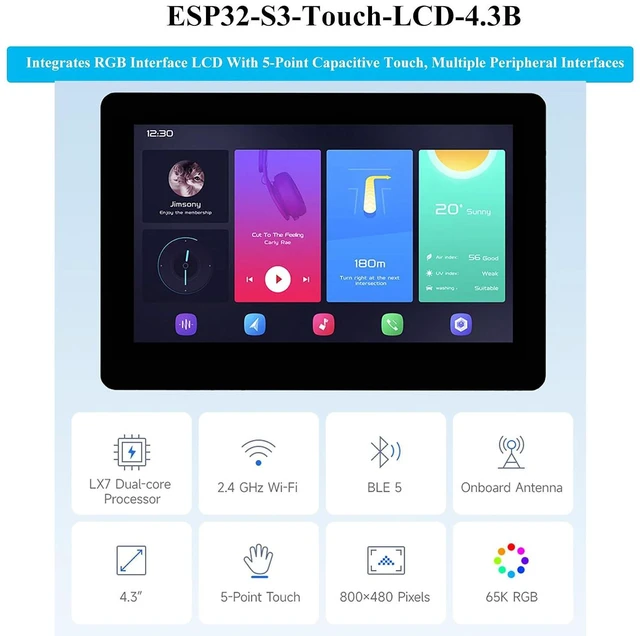 Alt view image 2 of 7 - ESP32-S3 4.3inch Capacitive Touch Display Development Board, 5-Point Touch Scree
