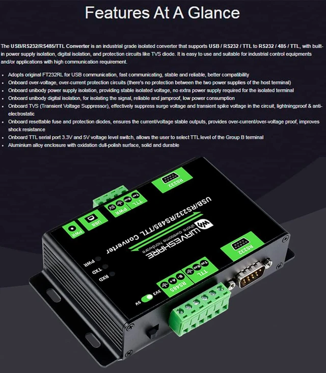 Alt view image 3 of 7 - USB /RS232 /TTL to RS232 /485 /TTL Converter, Industrial Isolated Multi-Bus Adap