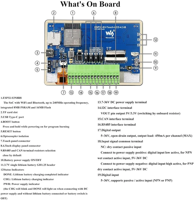 Alt view image 7 of 7 - ESP32-S3 4.3inch Capacitive Touch Display Development Board, 5-Point Touch Scree