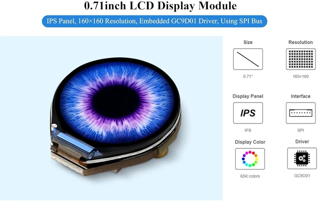 Alt view image 2 of 7 - 0.71inch Round LCD Display Module Compatible with Raspberry Pi Pico/Pico 2/Pico