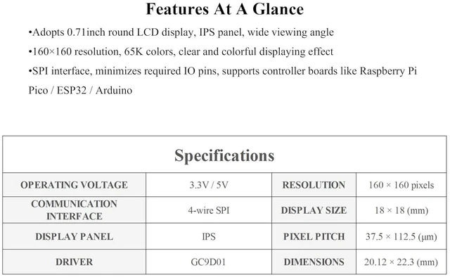 Alt view image 3 of 7 - 0.71inch Round LCD Display Module Compatible with Raspberry Pi Pico/Pico 2/Pico