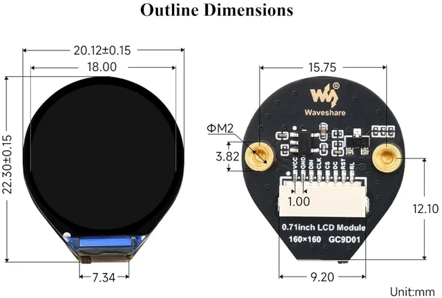 Alt view image 7 of 7 - 0.71inch Round LCD Display Module Compatible with Raspberry Pi Pico/Pico 2/Pico