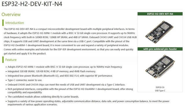 Alt view image 3 of 7 - ESP32-H2 Microcontroller Development Board with ESP32-H2-MINI-1-N4 Module 96MHz