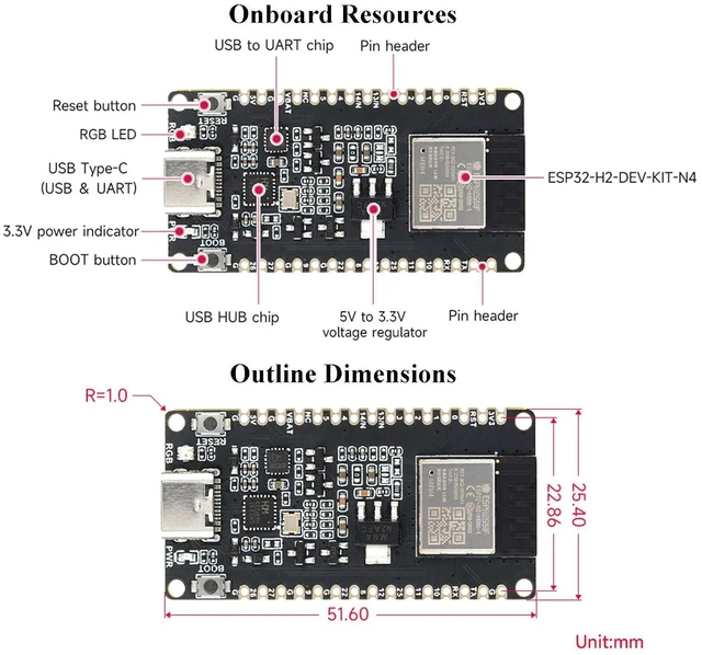 Alt view image 4 of 7 - ESP32-H2 Microcontroller Development Board with ESP32-H2-MINI-1-N4 Module 96MHz