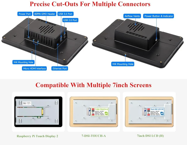 Alt view image 4 of 7 - Protective Case, Compatible with Raspberry Pi 7inch Touch Display 2 and RPi 5, C