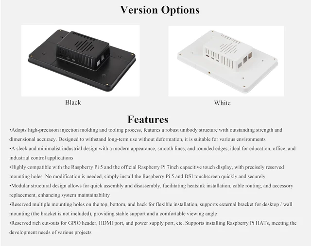 Alt view image 3 of 7 - Protective Case, Compatible with Raspberry Pi 7inch Touch Display 2 and RPi 5, C