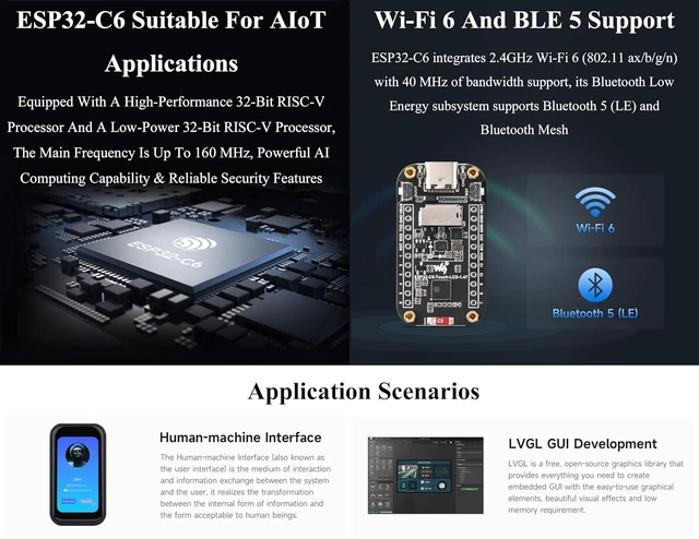 Alt view image 4 of 7 - ESP32-C6 1.47inch IPS Touch Display Development Board, 172x320 Resolution, 262K