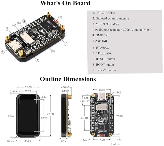 Alt view image 6 of 7 - ESP32-C6 1.47inch IPS Touch Display Development Board, 172x320 Resolution, 262K