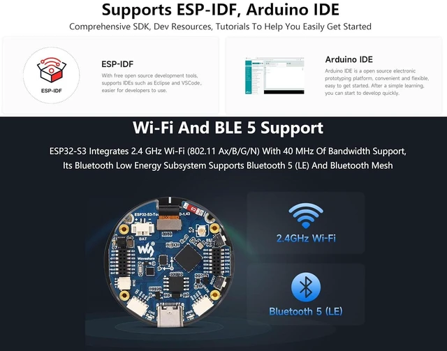 Alt view image 5 of 7 - ESP32-S3 1.43inch AMOLED Display Development Board, 466×466 Resolution 16.7M Col
