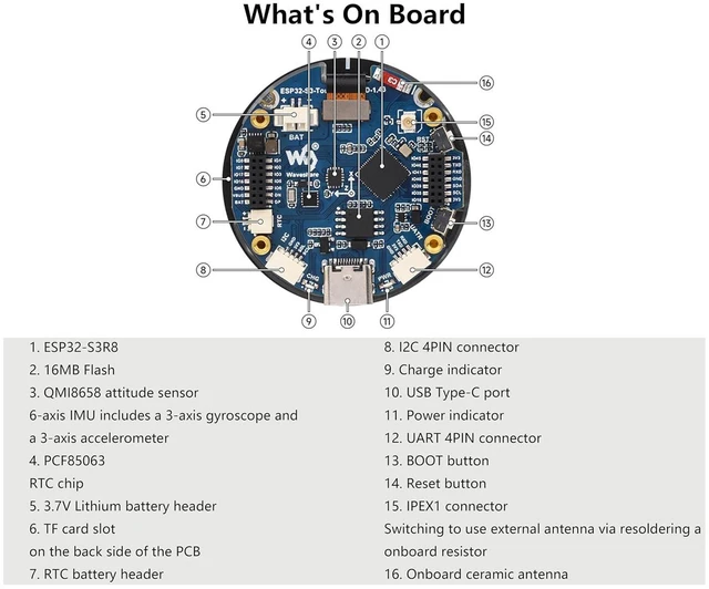 Alt view image 7 of 7 - ESP32-S3 1.43inch AMOLED Display Development Board, 466×466 Resolution 16.7M Col