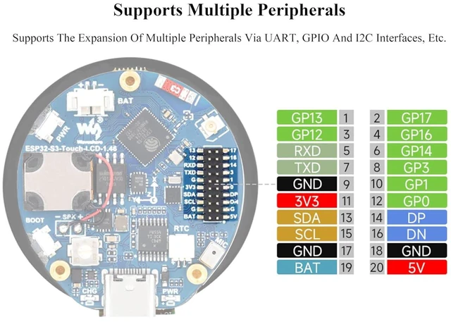 Alt view image 6 of 7 - ESP32-S3 1.46inch Round Touch Display Development Board, 412x412 Pixel IPS Displ