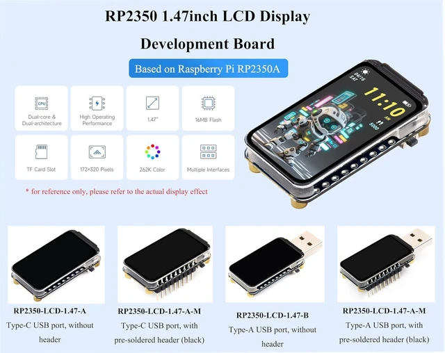 Alt view image 2 of 7 - RP2350 1.47inch Display Development Board, 172x320, 262K Color, Based On RP2350