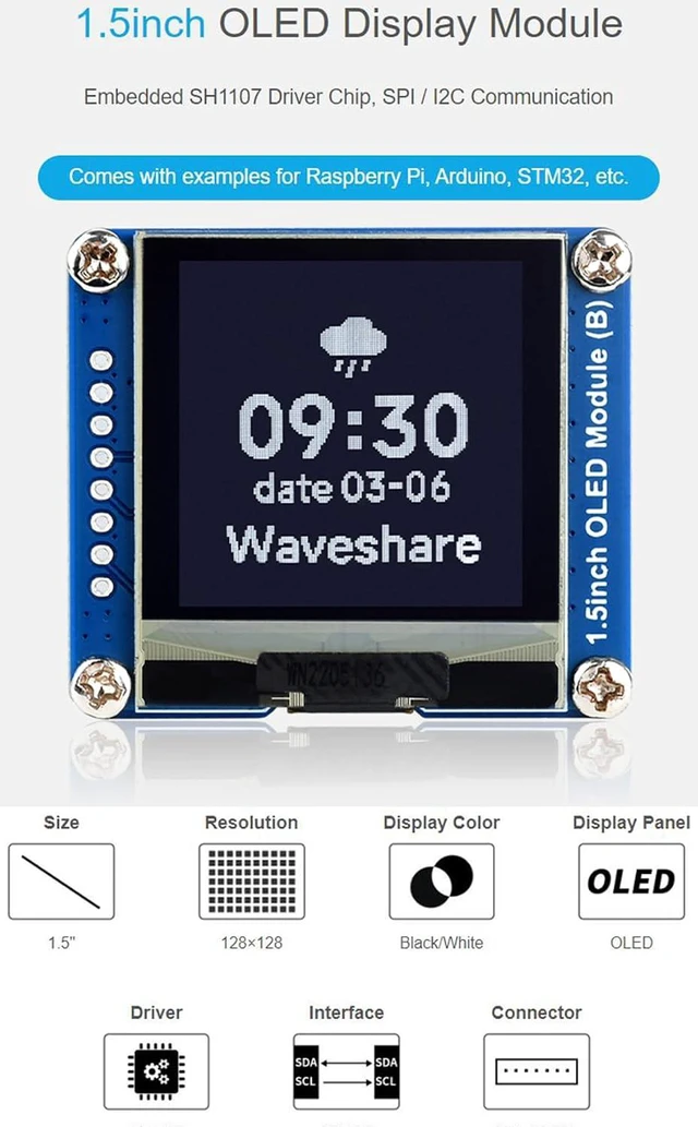 Alt view image 2 of 7 - for Raspberry Pi/Arduino/STM32, 1.5inch OLED Display Module 128×128 Resolution B