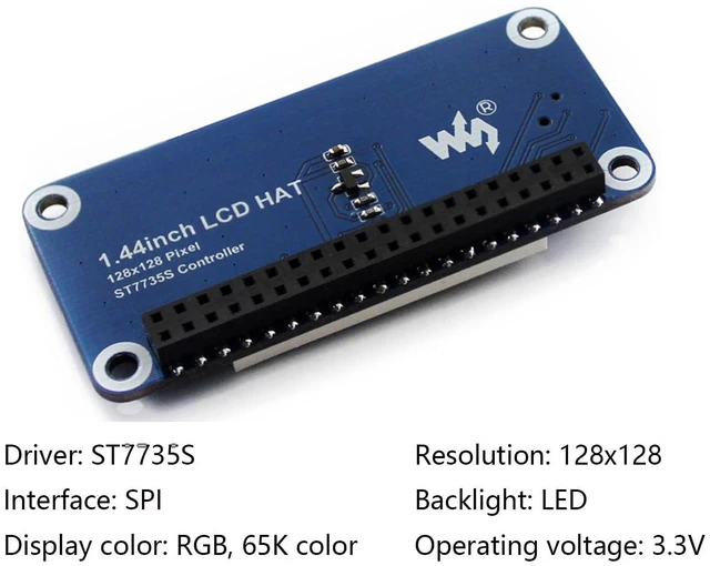 Alt view image 4 of 7 - 1.44inch LCD Display HAT for Raspberry Pi 4B/3B+/3B/2B/3B+/Zero/Zero W/WH, 128x1