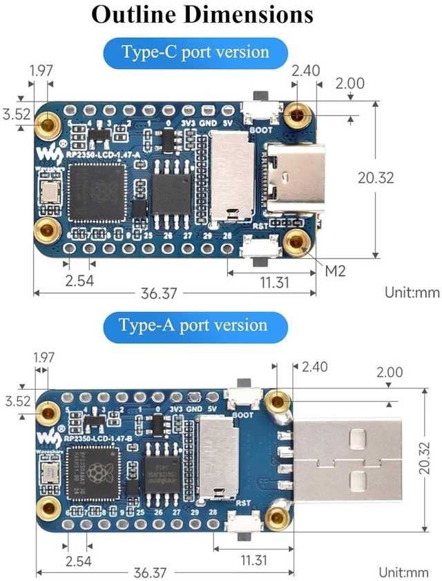 Alt view image 7 of 7 - RP2350 1.47inch Display Development Board, 172x320, 262K Color, Based On RP2350