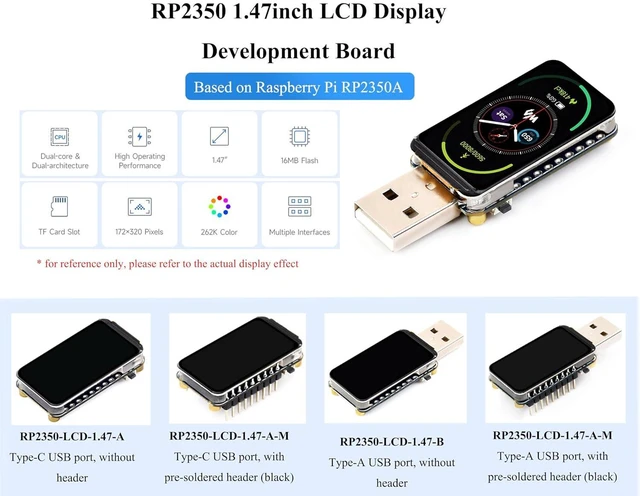 Alt view image 2 of 7 - RP2350 1.47inch Display Development Board, 172x320, 262K Color, Based On RP2350