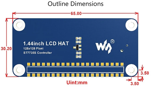 Alt view image 7 of 7 - 1.44inch LCD Display HAT for Raspberry Pi 4B/3B+/3B/2B/3B+/Zero/Zero W/WH, 128x1