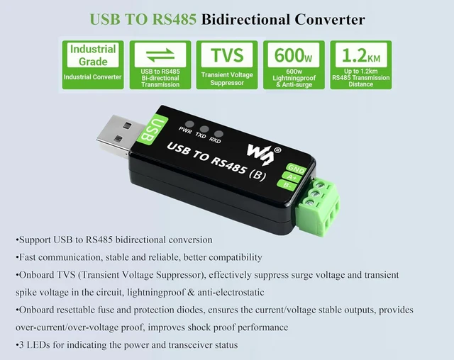 Alt view image 2 of 7 - Industrial USB to RS485 Bidirectional Converter with Original CH343G, Multi-Prot